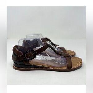 Cole Haan Capri T-Strap Sandals Size 9B‎ Dark Amber Brown Leather